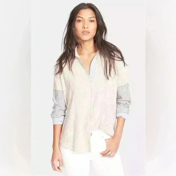 Free People Color Block Long Sleeve Button Down Top| size XS - Picture 1 of 8